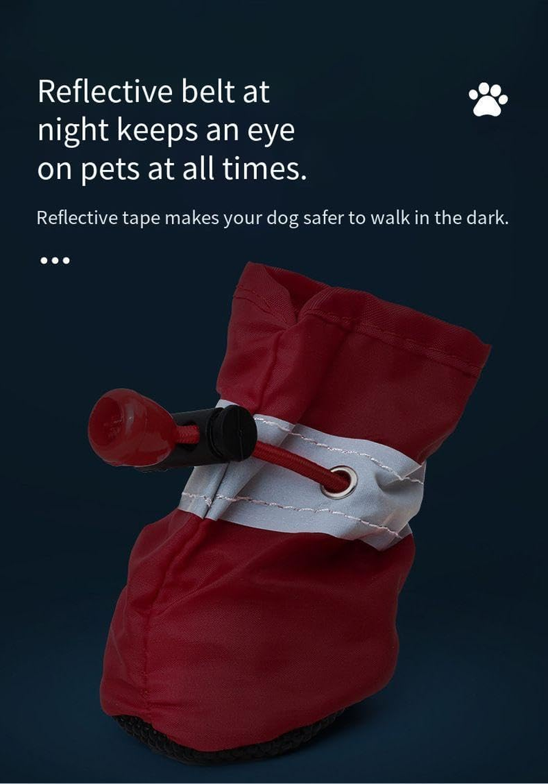 Dog Boots Water Resistant Dog Shoes with Reflective Straps, Soft Plush Lining and Anti-Slip Sole (Red, 4) image number 2