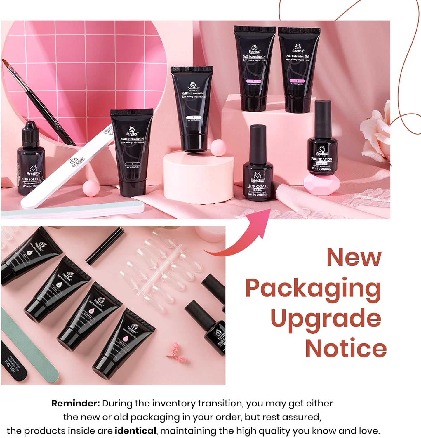 Beetles Gel Polish Poly Nail Extension Gel Kit, 4 Colors Pink White Poly Nail Gel Builder Sheer Pink Nail Gel Clear Nail Art Kit with Poly Brush and Slip Solution Nail Salon All in One French Poly for Women image number 6