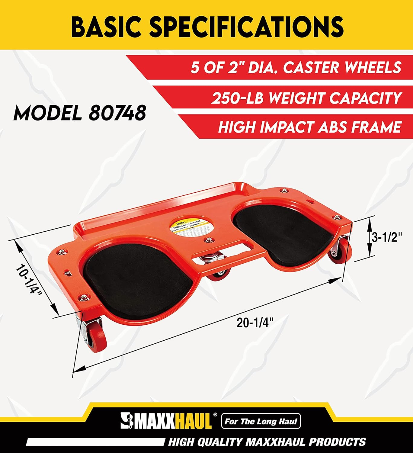 Maxworks Maxxhaul 80748 Rolling Knee Creeper/Pads ABS High-Impact Frame, 5 Swivel Castors, Tool Tray Holder, Multi-Color, Small image number 4