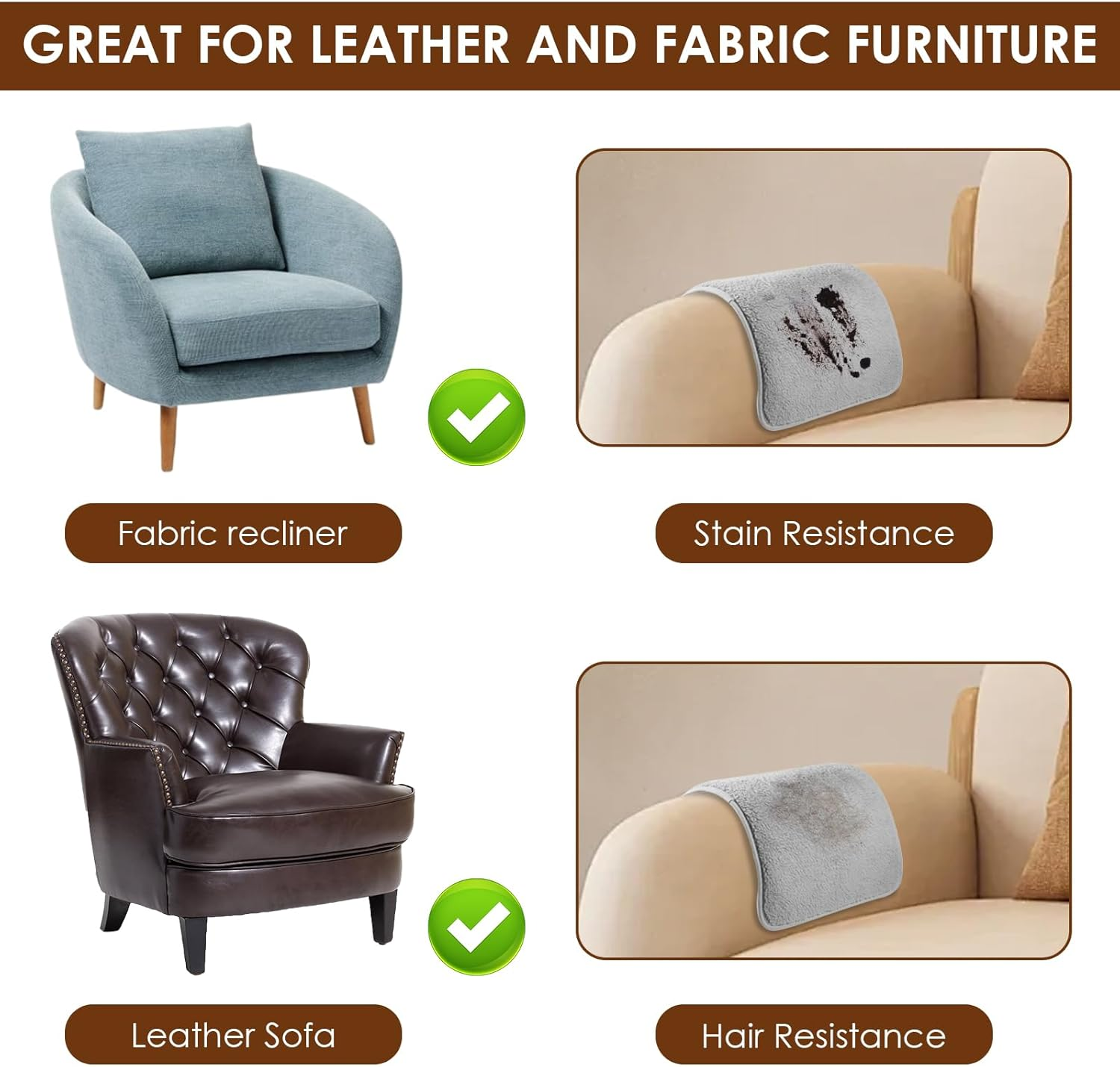 5 Pcs Sofa Armrest Cover Recliner Headrest Protector Nonslip Armchair Covers Sofa Slipcover with Side Pocket Abrasion Furniture Protector Fit Most Recliners Lounge Chairs and Sofa Armrests (Gray) image number 1