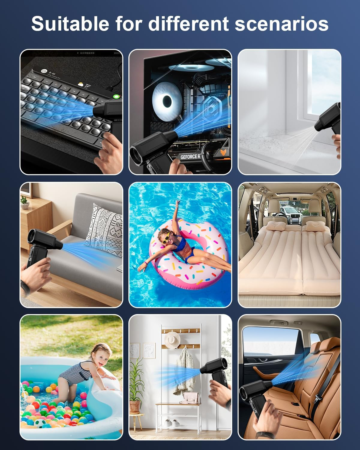 Compressed Air Duster, Super Powerful 180000 RPM Electric Air Duster Turbo Fan Stepless Speed Adjustable Powerful Blower High Speed Duct Fan-Air Broom for Home Outdoor Dust Rain Snow Car Dry Keyboards image number 4