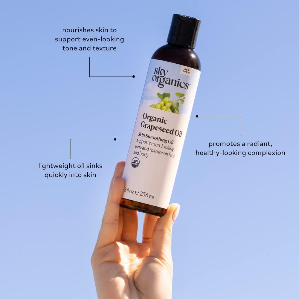 Pure Natural Grapeseed Oil by Sky Organics I 236 Ml I 100% Pure, Natural & Cold-Pressed Grapeseed Oil - Ideal for Massage, Cooking and Aromatherapy- Rich in Vitamin A, E and K- Helps Reduce Wrinkles - 8 Oz image number 5