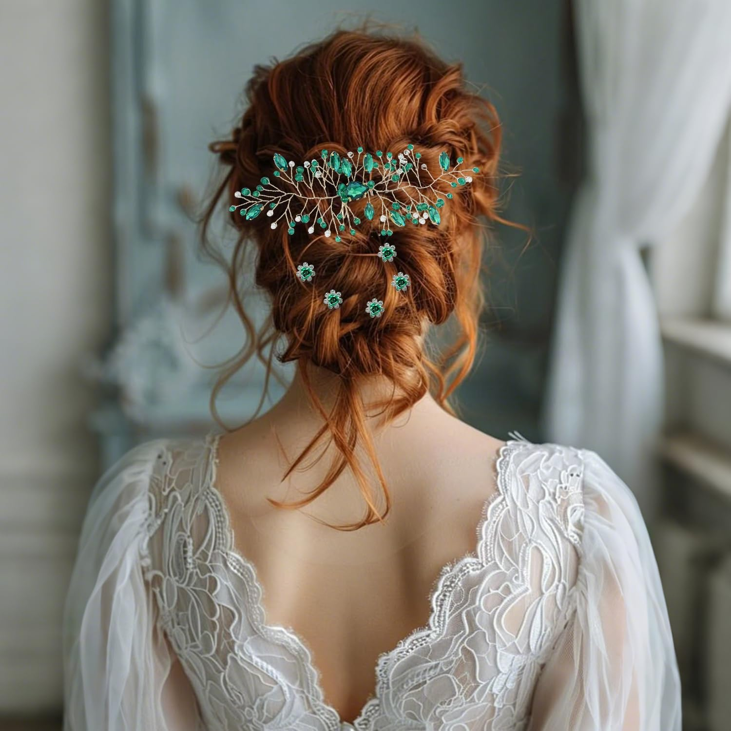 20 Pieces Rose Flower Hair Pins and 1 Piece Emerald Green Hair Comb Wedding Hair Accessories Bridal Hair Accessories for Women and Girls Prom Bridesmaid Party Gift image number 5