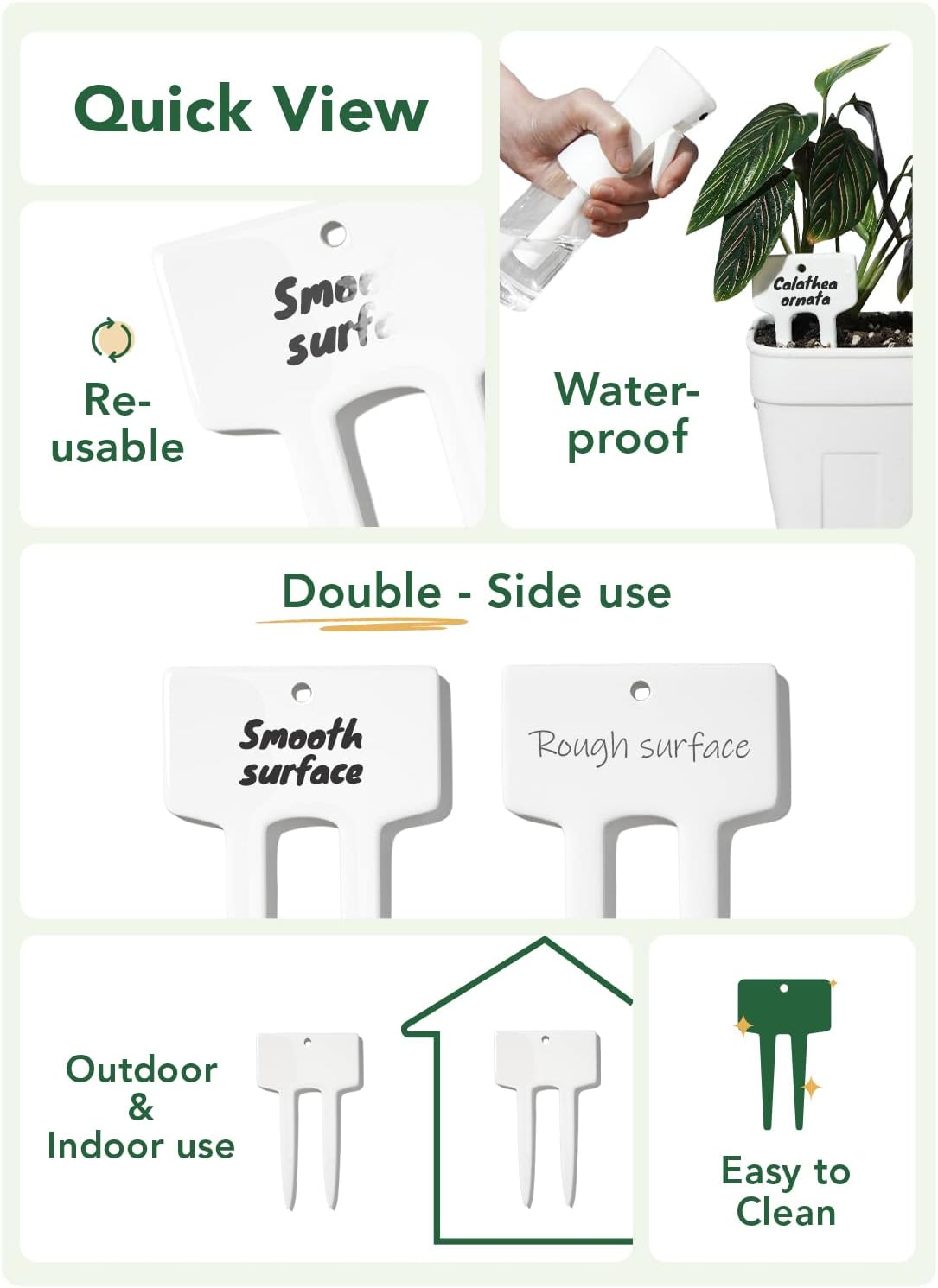 Plant Labels, Ceramic Garden Markers, Herbs Succulent Name Tags, Supplies for Seeding Pot Potted Plants Raised Bed, Indoor & Outdoor, Reusable Waterproof - Set of 12, White