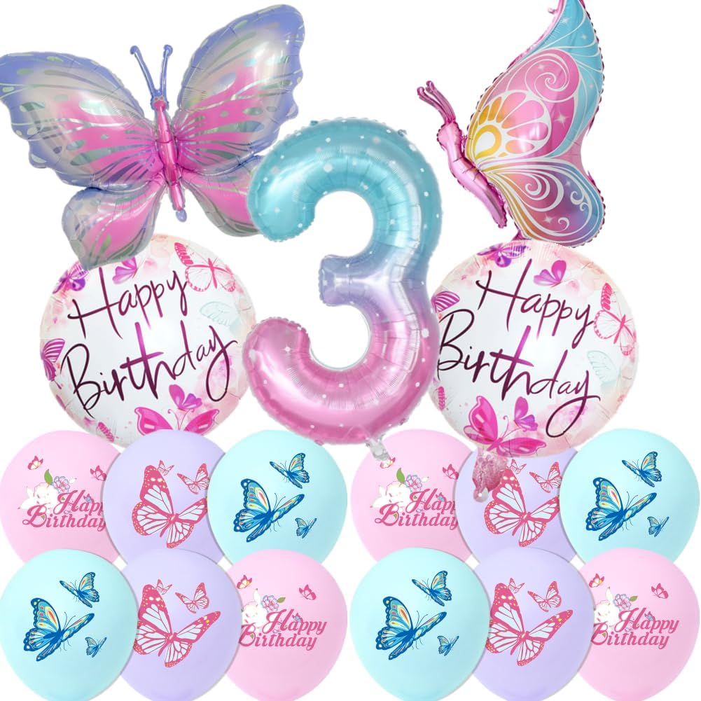 Butterfly Balloon 1St Birthday Decorations, Butterfly Balloons Colorful Gradient Pink Butterfly Foil Mylar Balloon for Fairy 1St Birthday Party Decorations Girl Party Supplies Baby Shower (1)
