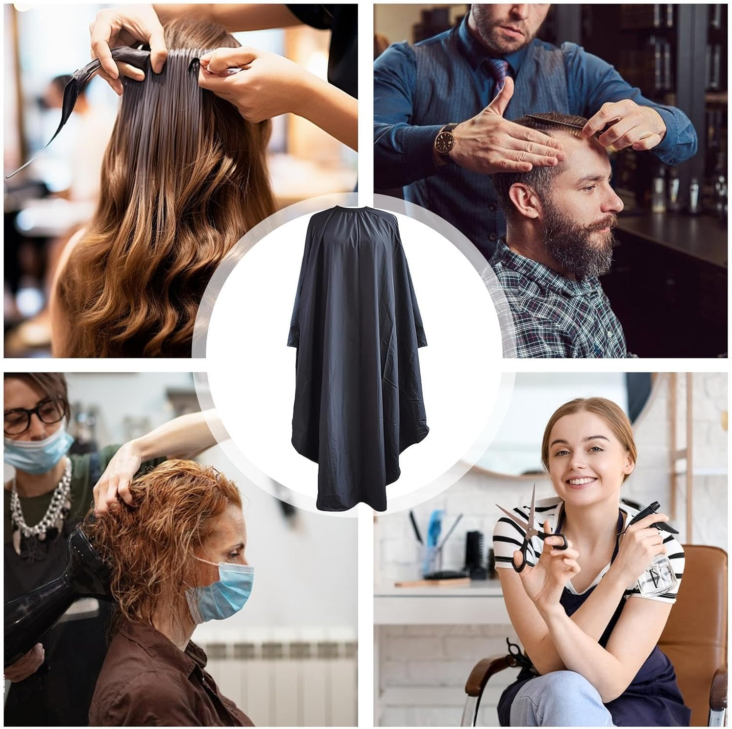 51Inch Professional Hair Salon Cape with Adjustable Snap Closure, Wrap Cape with Sleeves, Salon Barber Cape,Waterproof Hairdressing Salon Cape, Makeup Artist Cape for Hair Dye, Comb-Out, Styling - White image number 7