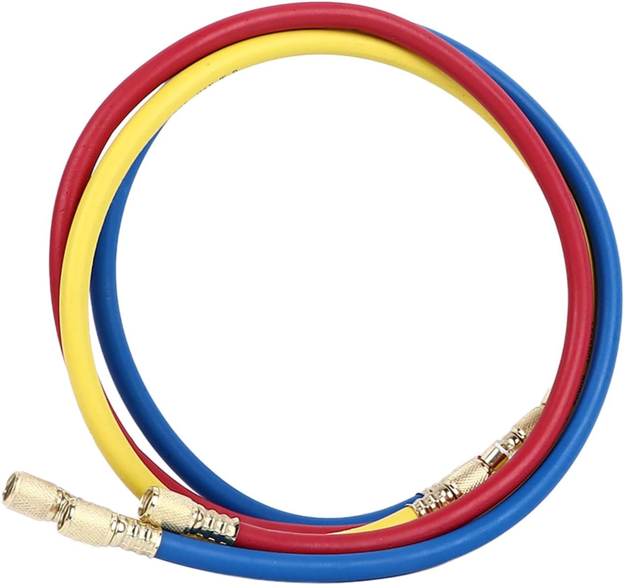 AC Charging Hoses Tube, 3Ft Refrigerant Charging Hose, Fits for R22 Refrigeration Tri Color, Car Air Conditioning and HVAC Manifold Gauge Hose Kit, Red, Yellow, Blue (Pack of 3) image number 2