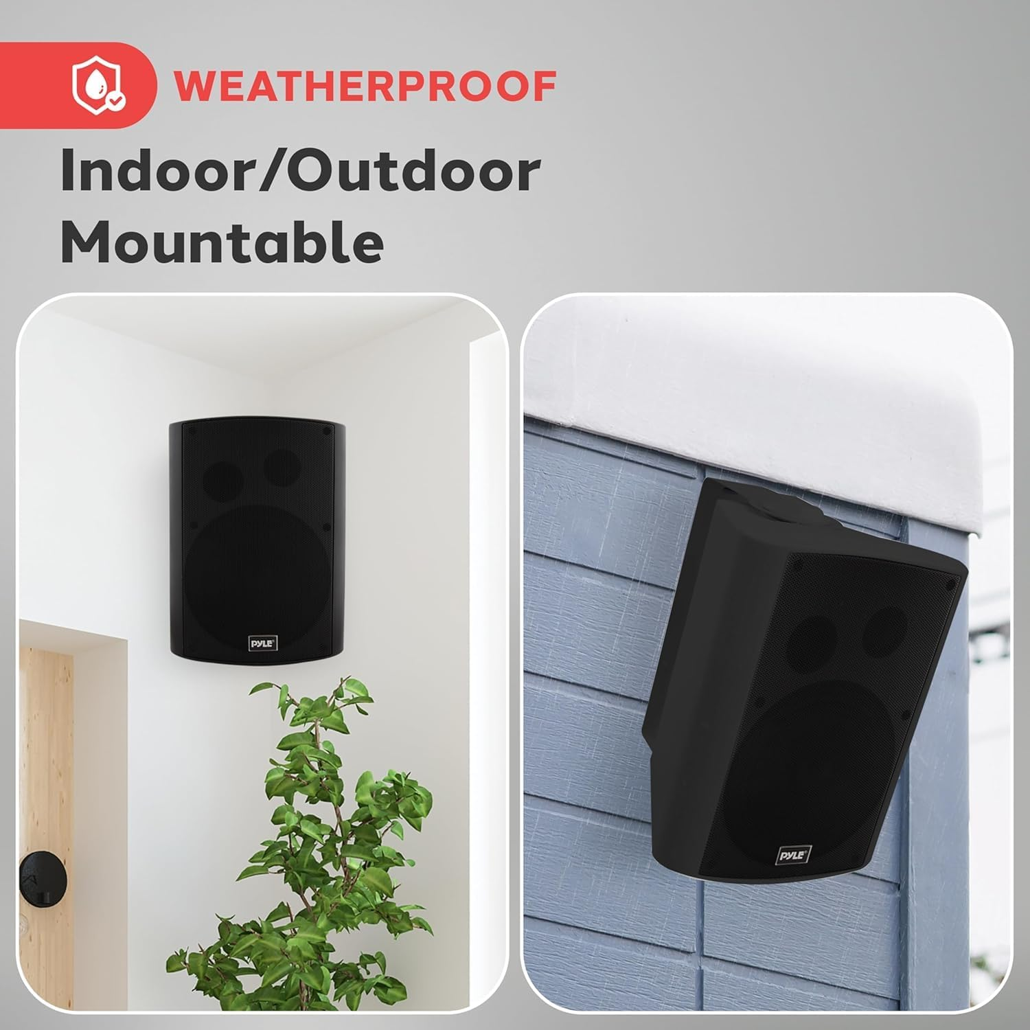 Pyle Bluetooth Speakers, Waterproof Wall-Mounted Wireless Audio System, 16.5 Cm, Built-In Digital Amplifier, Weatherproof, Heavy-Duty Sound, Compatible with Iphone, Android, Tablet & PC (Pair, Black)