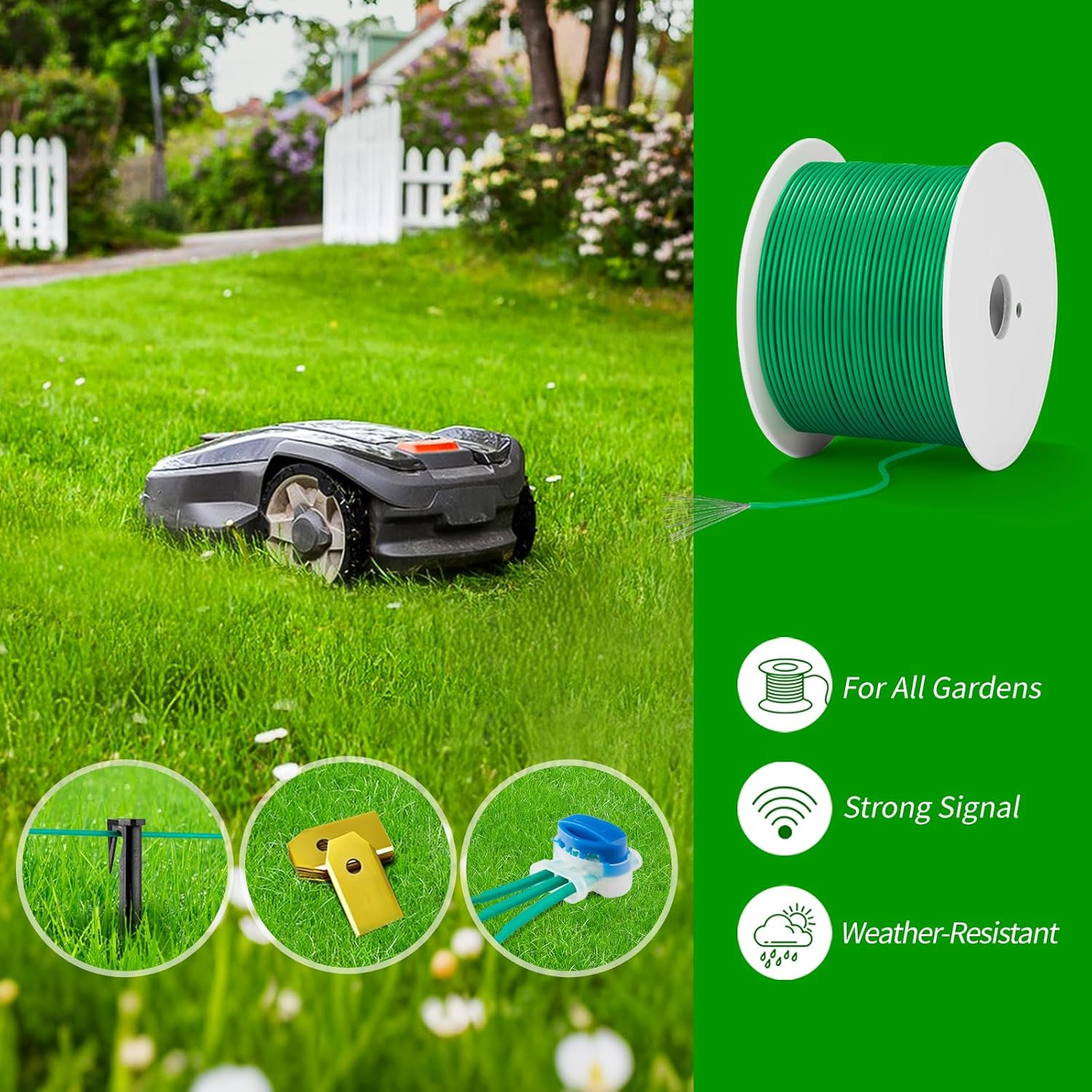 100 M Universal Boundary Cable for Robotic Lawnmower - Headley Tools Boundary Wire Contains 50 X Pegs + 10 X Cable Connectors + 9 X Titanium Blades Compatible with Gardena/Husqvarna/Worx image number 1