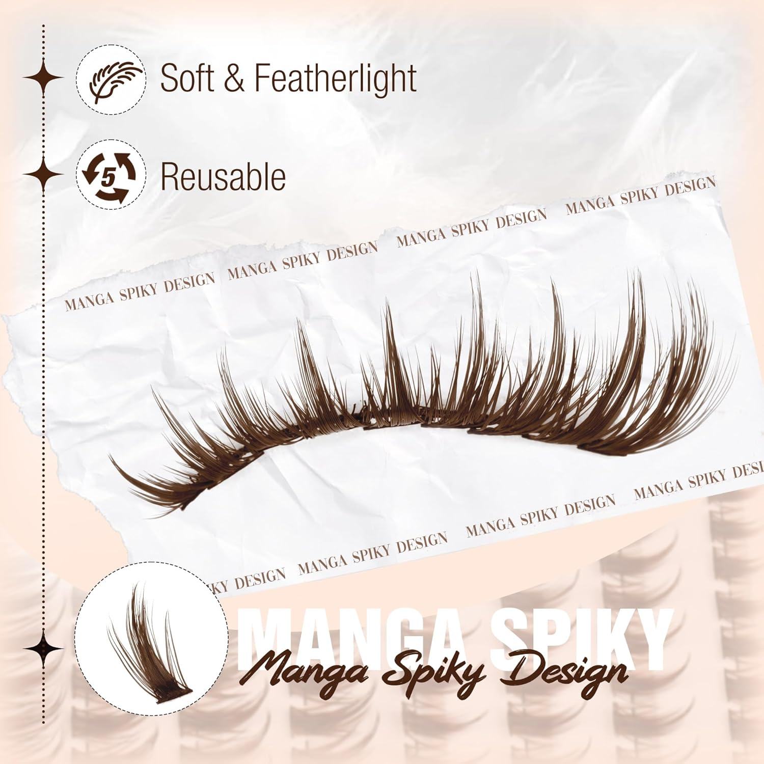 Brown Lash Clusters Wispy Eyelash Clusters Spiky Cluster Lashes Anime Individual Lash Extensions Manga Lashes Clusters 8-16MM Dark Brown Cluster Eyelash Extensions by Mavphnee image number 6