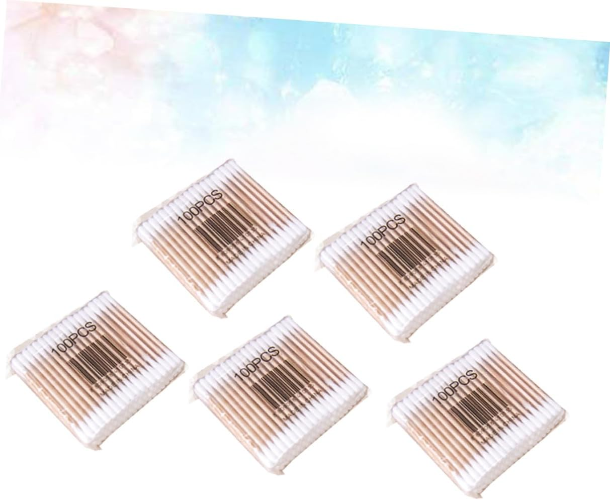 NOLITOY 500Pcs Wooden Stick Cotton Buds Double-Ended Makeup Removal Swabs for Ages 5 Packs (100Pcs Each) - White image number 4