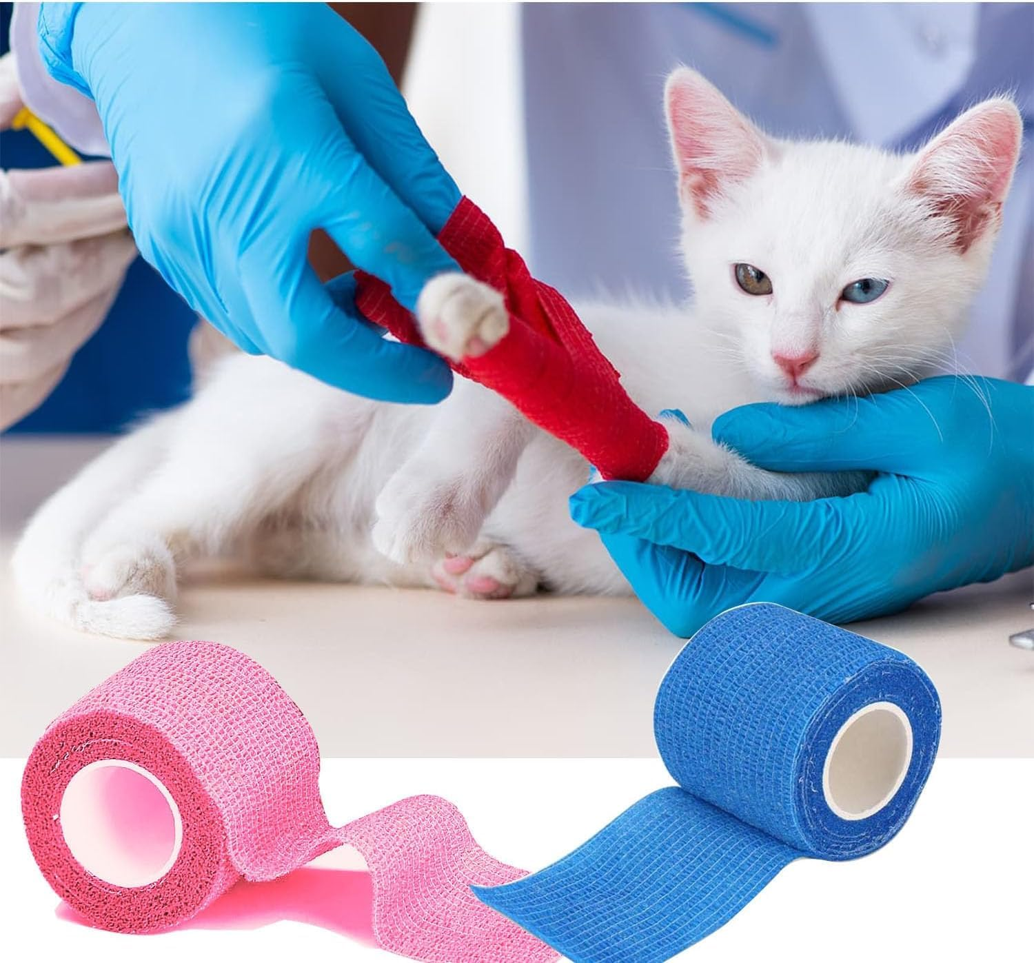 Self Adhesive Cohesive Bandages Elastic Athletic Sports Tape, 24 Rolls Pet Vet Wrap Tape Non-Woven Cohesive Gauze Rolls, Self Adhesive Elastic Protective Bandages Non Woven Cohesive Wrap image number 4
