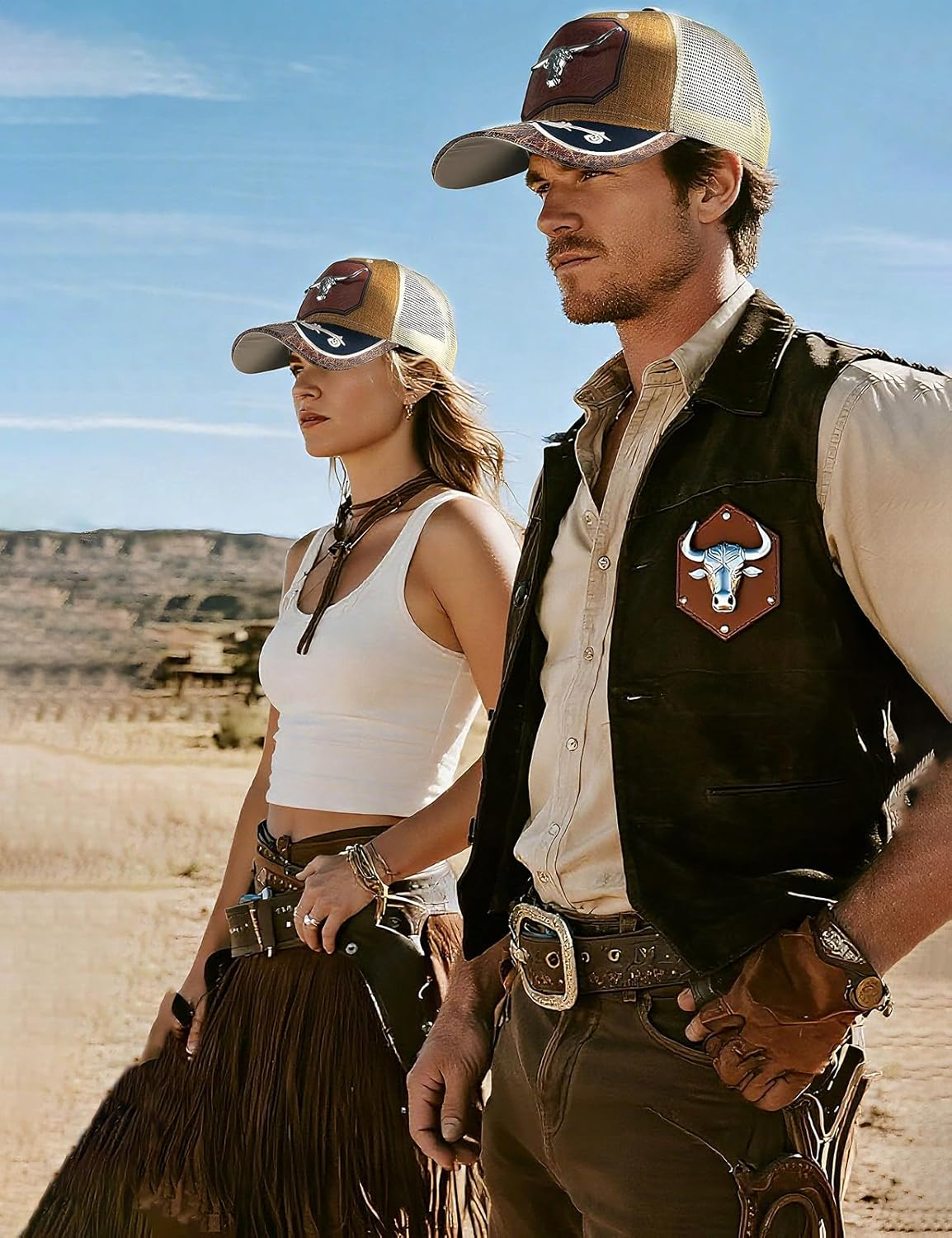 TOPACC Western Trucker Hat for Men Women Vintage Cowboy Country Hats Cute Baseball Cap for Western Outfit - A Beige image number 4