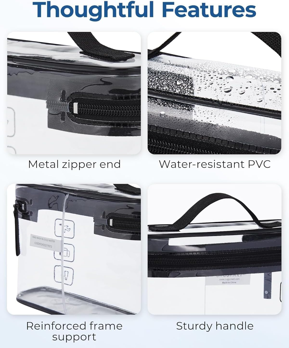 TSA Approved Toiletry Bags, Quart-Sized Waterproof Transparent Cosmetic Makeup Bags with Zippers for Travel, Beach, Bathroom & Carry-On Essentials (2 Pack) image number 3