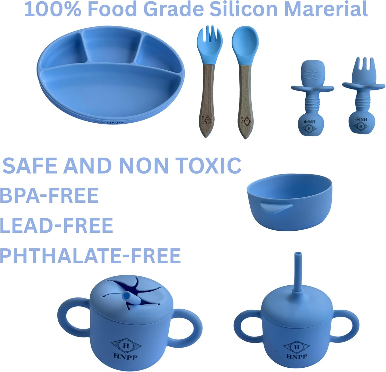 16-Piece BPA Free Silicon Baby Feeding Set Including Two Sizes Finger Toothbrush and Case. (Light Blue) image number 5