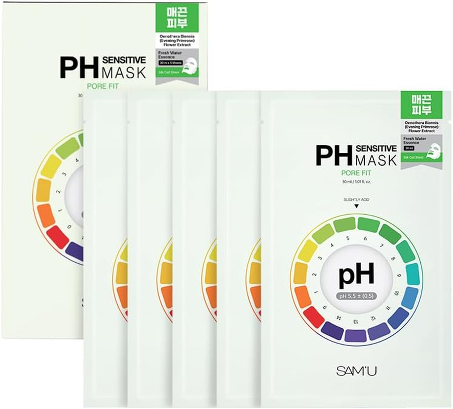 SAM&rsquo;U PH Sensitive Aqua Fit Face Mask &ndash; Hydrating & Soothing Vegan Sheet Mask with Hyaluronic Acid and Panthenol, Bamboo Fiber, Travel-Friendly Korean Skincare (5 Sheets)