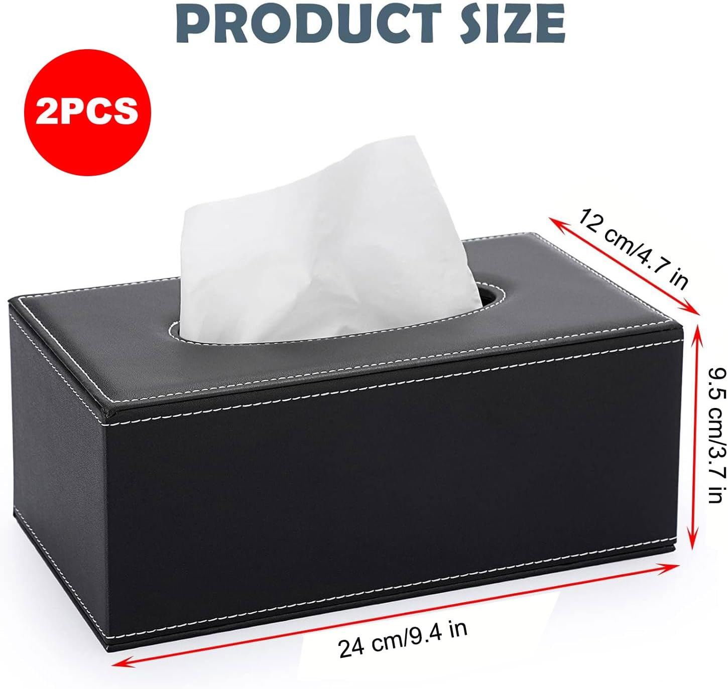 2 Pack PU Leather Tissue Box Holder,Stylish Tissue Box Holder with Magnetic Bottom,Rectangle Tissues Boxs,Decorative PU Tissues Cover for Bathroom Living Room Bedroom Table Desk Home Office Car, Black image number 6
