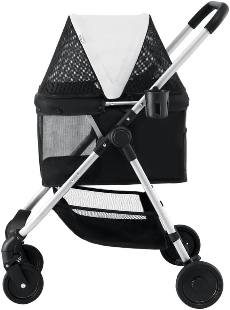 I.Pet Pet Stroller, Foldable Cat Dog Carrier Backpack Travel Pushchair Strollers Pram Seat Trolley Outdoors Transport Carriers, Folding with 4 Wheels Water Resistance Black image number 4