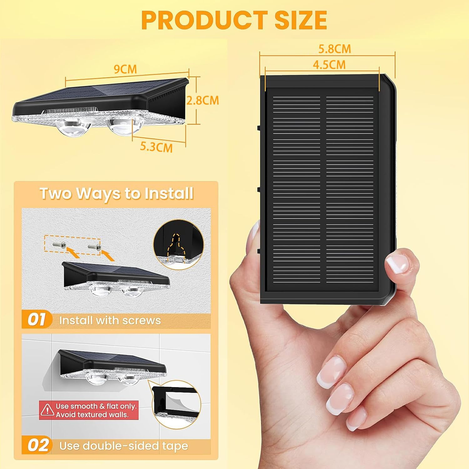 Solar Fence Lights Outdoor - 2700/4000/6000K 3 Mode, Fence Lights Outdoor Waterproof LED, Fence Light Solar Powered for Outside, Backyard/Railing/Step/Patio/Wall and Home Improvement (4 Pack) image number 2