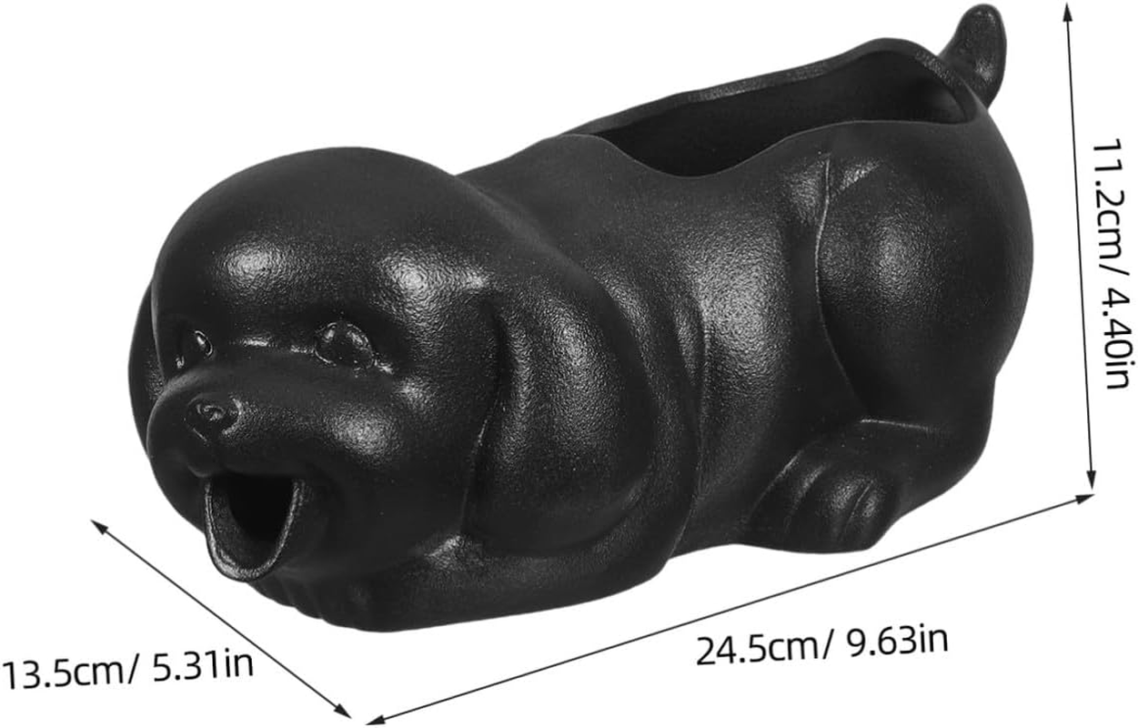 Ceramic Dog Fountain Spitter for Outdoor Water Fountains with Planter Function Bonsai Water Feature for Garden and Fish Tank Landscape - Black image number 4