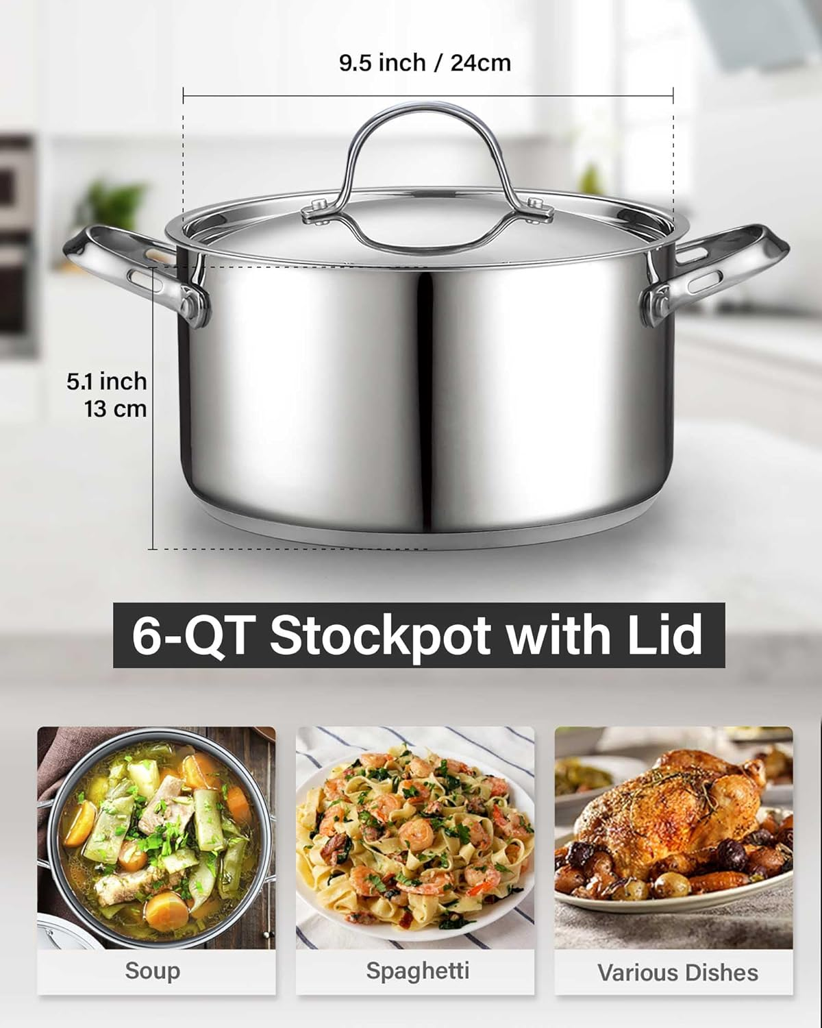 Cooks Standard 18/10 Stainless Steel Stockpot 6-Quart, Classic Deep Cooking Pot Canning Cookware Dutch Oven Casserole with Stainless Steel Lid, Silver image number 6