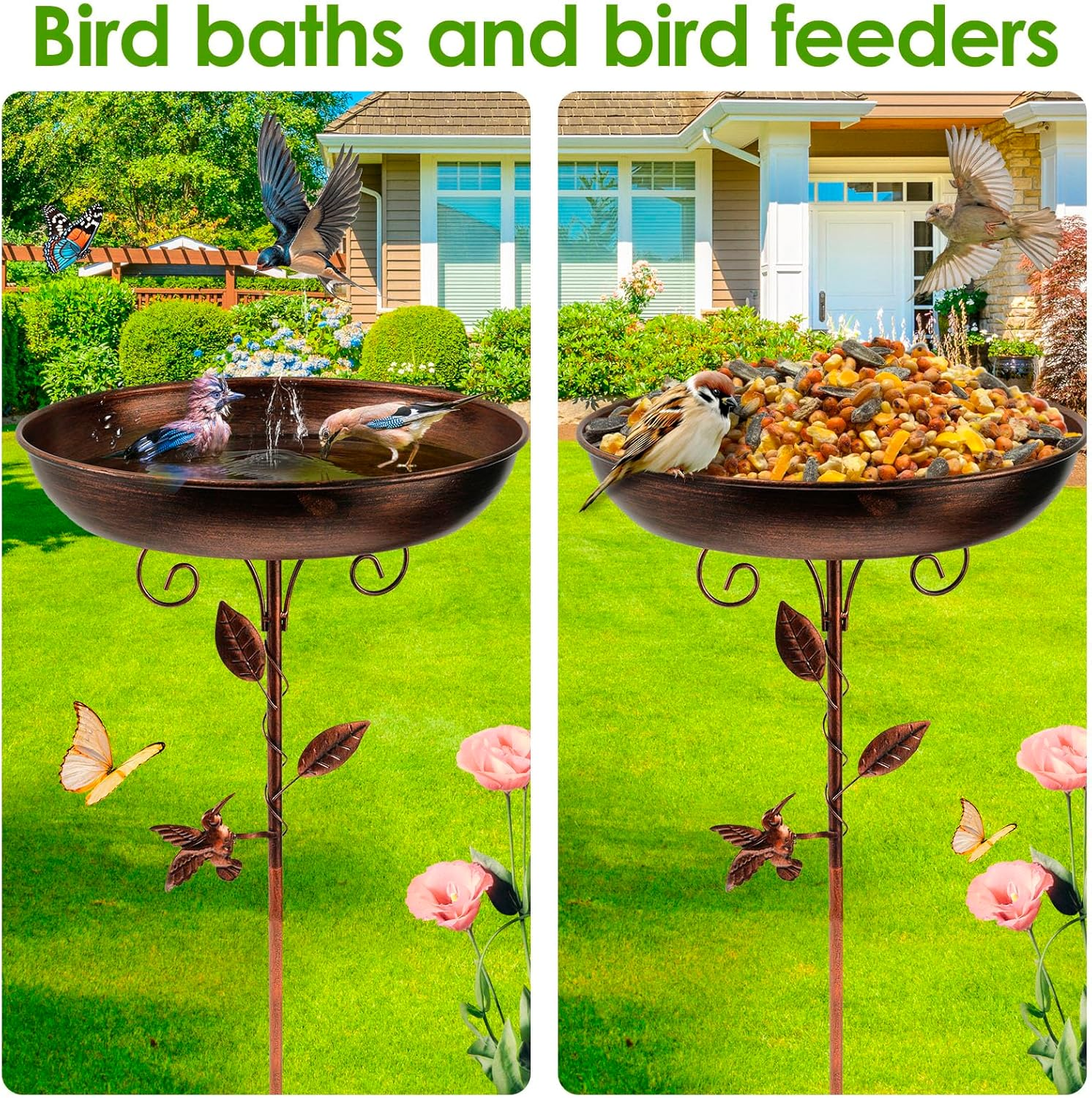 Standing Metal Bird Bath, 30 X 80 Cm, Garden Standing with Metal Stake, Water Bath for Birds, Retro, Frost-Proof, Winterproof, Bird Bath for Birds, Outdoor, Garden, Yard, Lawn (Retro)