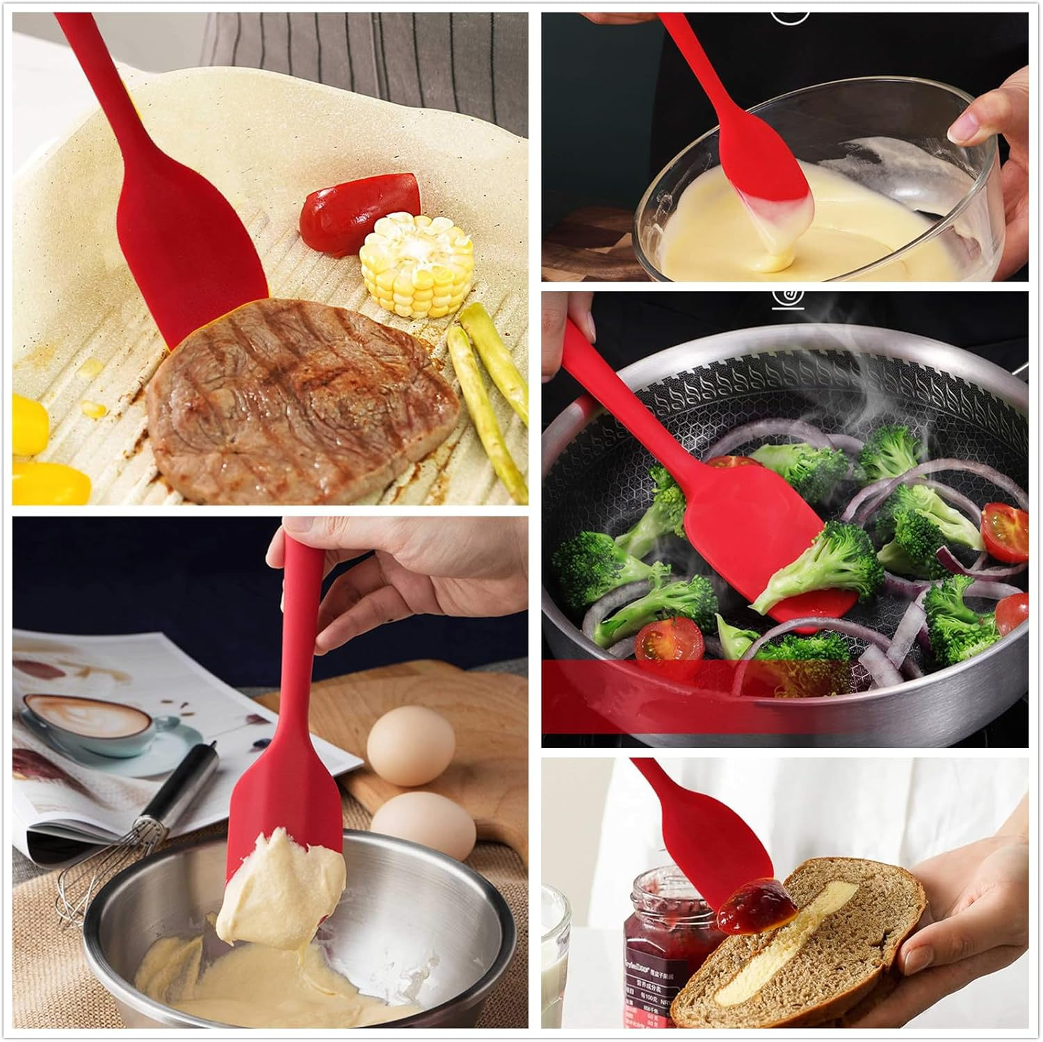 NASHRIO 2 Pcs Heat Resistant Spatulas, Red Food Grade Silicone Rubber Spatula Set for Baking, Cooking, and Mixing High Heat Resistant image number 2