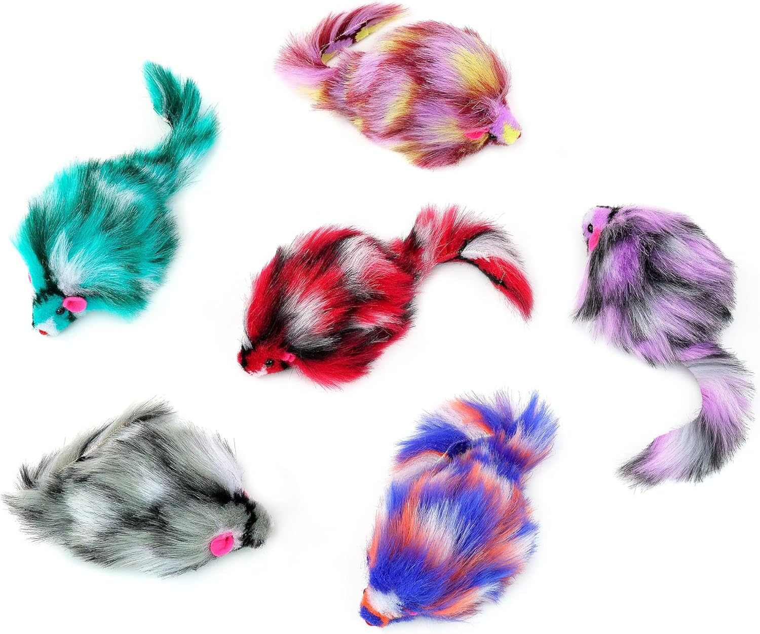 CHIWAVA 6PCS 3.1" Long Haired Furry Mice with Rattle Gradient Color Small Cat Toy Mouse Kitten Interactive Toy image number 4