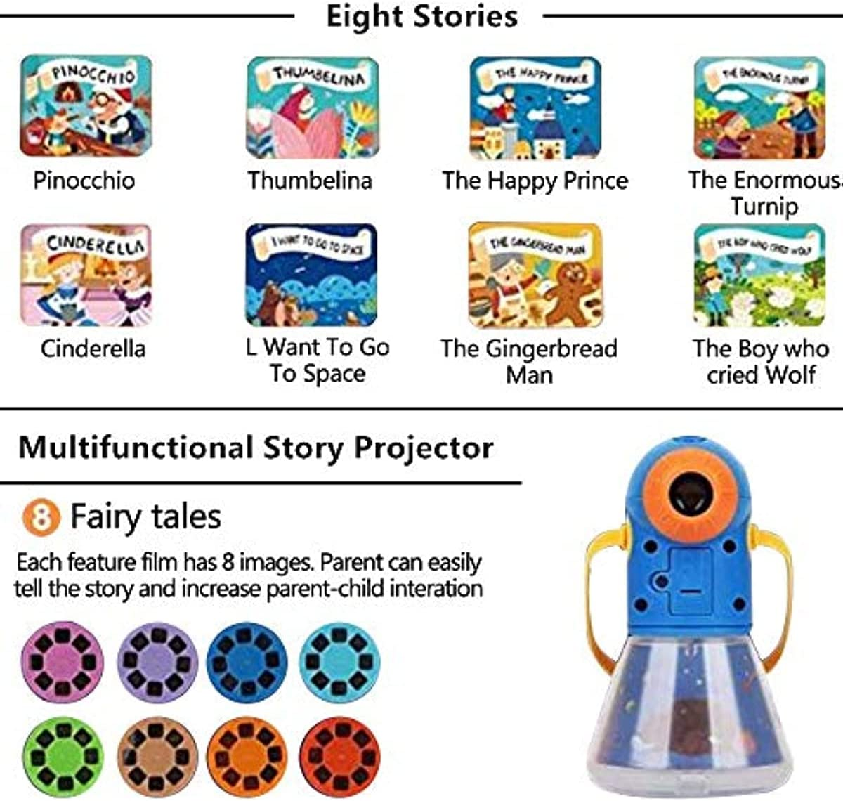 Kids Multifunctional Story Projector, Night Lights Storybook Toy, Educational Toys Gifts for 3-12 Year Old Boys/Girls, Yellow image number 2
