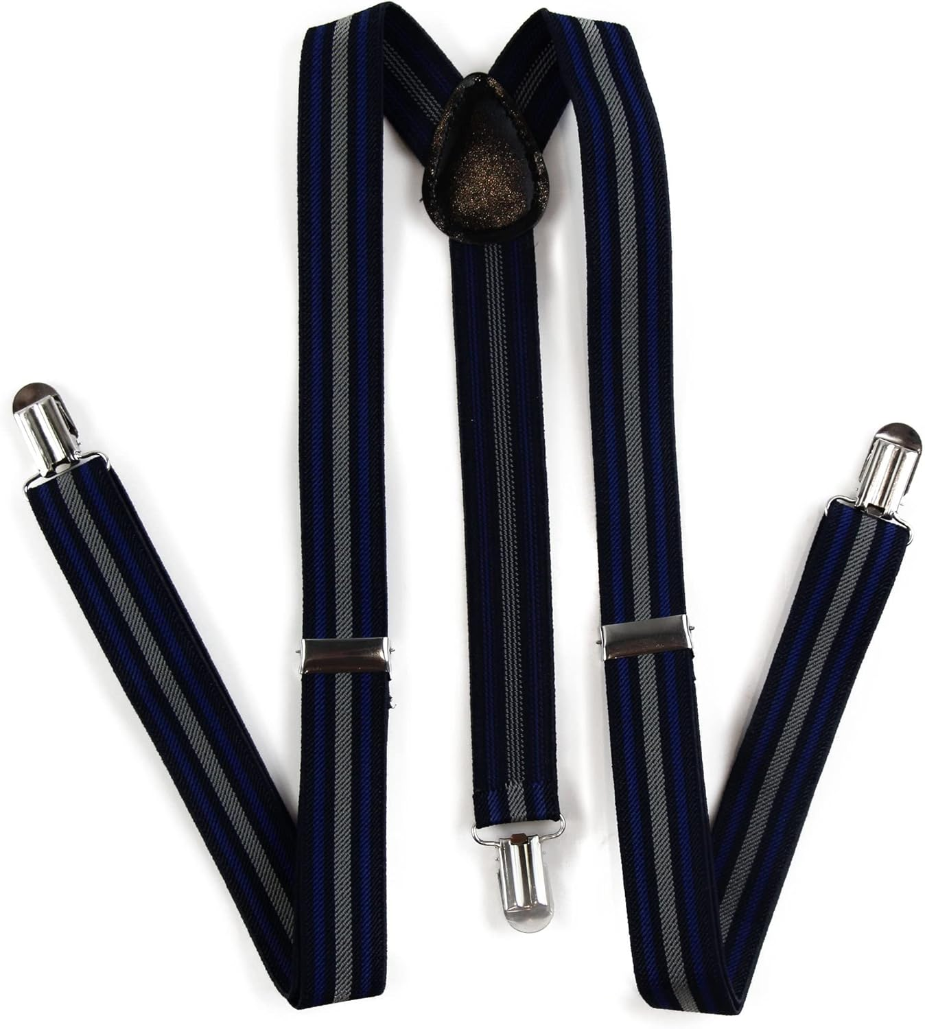 Mens Adjustable Black, Navy & Grey Striped Patterned Suspenders Navy, Black, Grey, Blue