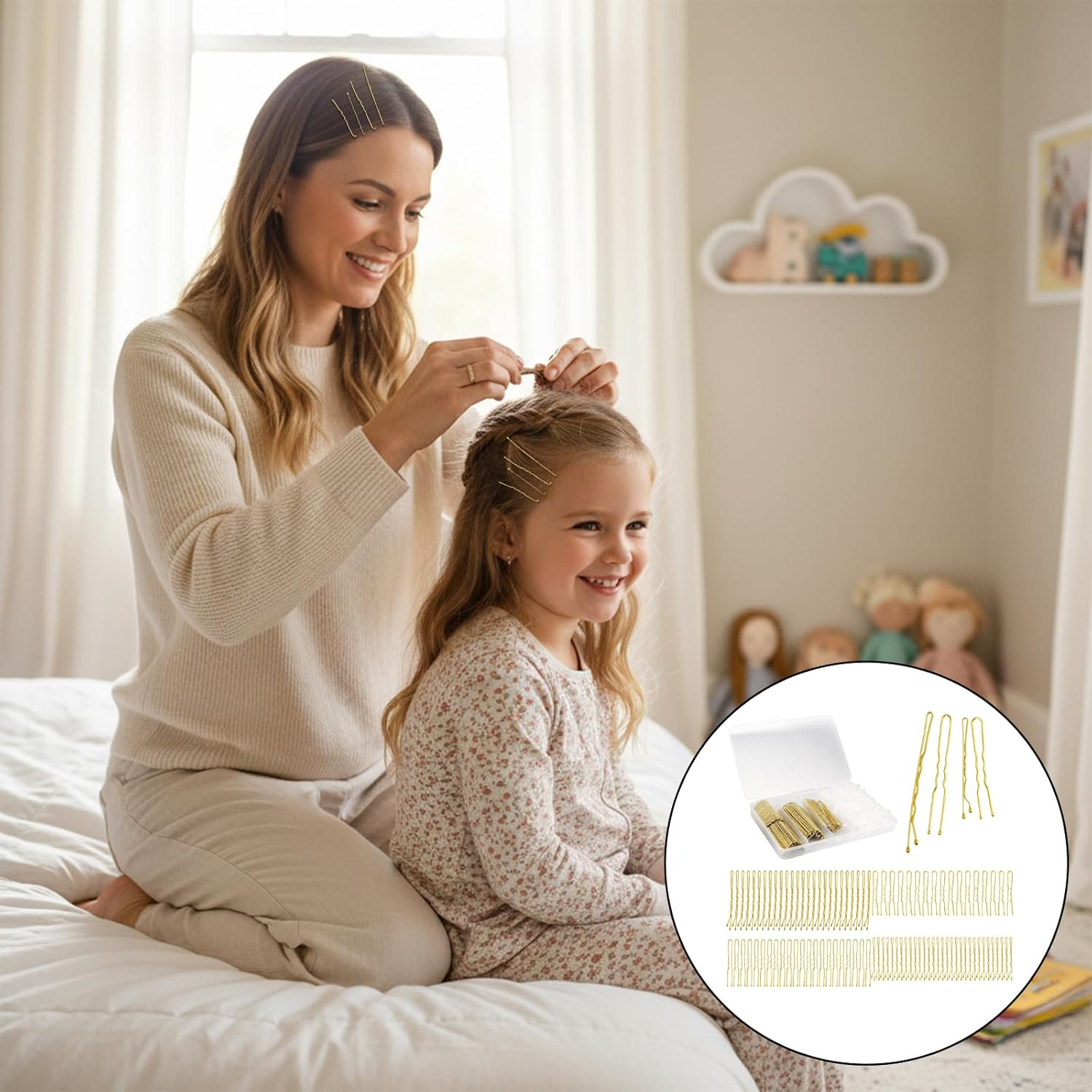 Bliceon Pack of 700 Small Bobby Pins Set, U-Shaped Hair Clips, Transparent Hair Elastic, Small Bobby Pins for Women and Girls with Storage Box (Gold) image number 1