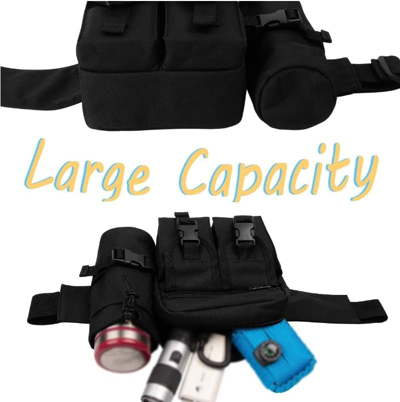 Tactical Waist Pack Pouch with Water Bottle Pocket Holder Water Resistance Running Belt Bag Adjustable Hip Belt for Hiking Running Climbing (Black, One Size（16 * 9 * 19Cm）) image number 4
