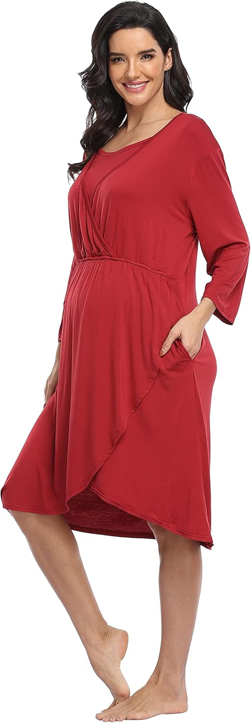 Kimono Art 3 in 1 Delivery Gown/Labor and Delivery Nightgown/Maternity Dress/Nursing Sleepwear for Hospital image number 3