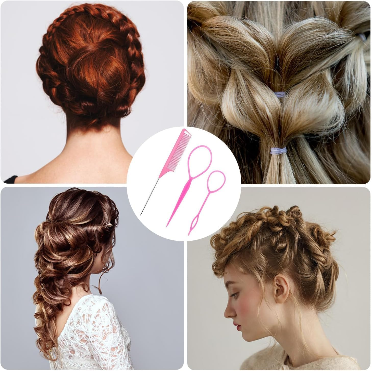 3Pcs Hair Styling Accessories, Hair Tools, Hair Loop Pull through Tool, French Plait Hair Braiding Tool, Hair Pull through Tool,French Braid Loop Tool, for Making Women and Girls Hair Style