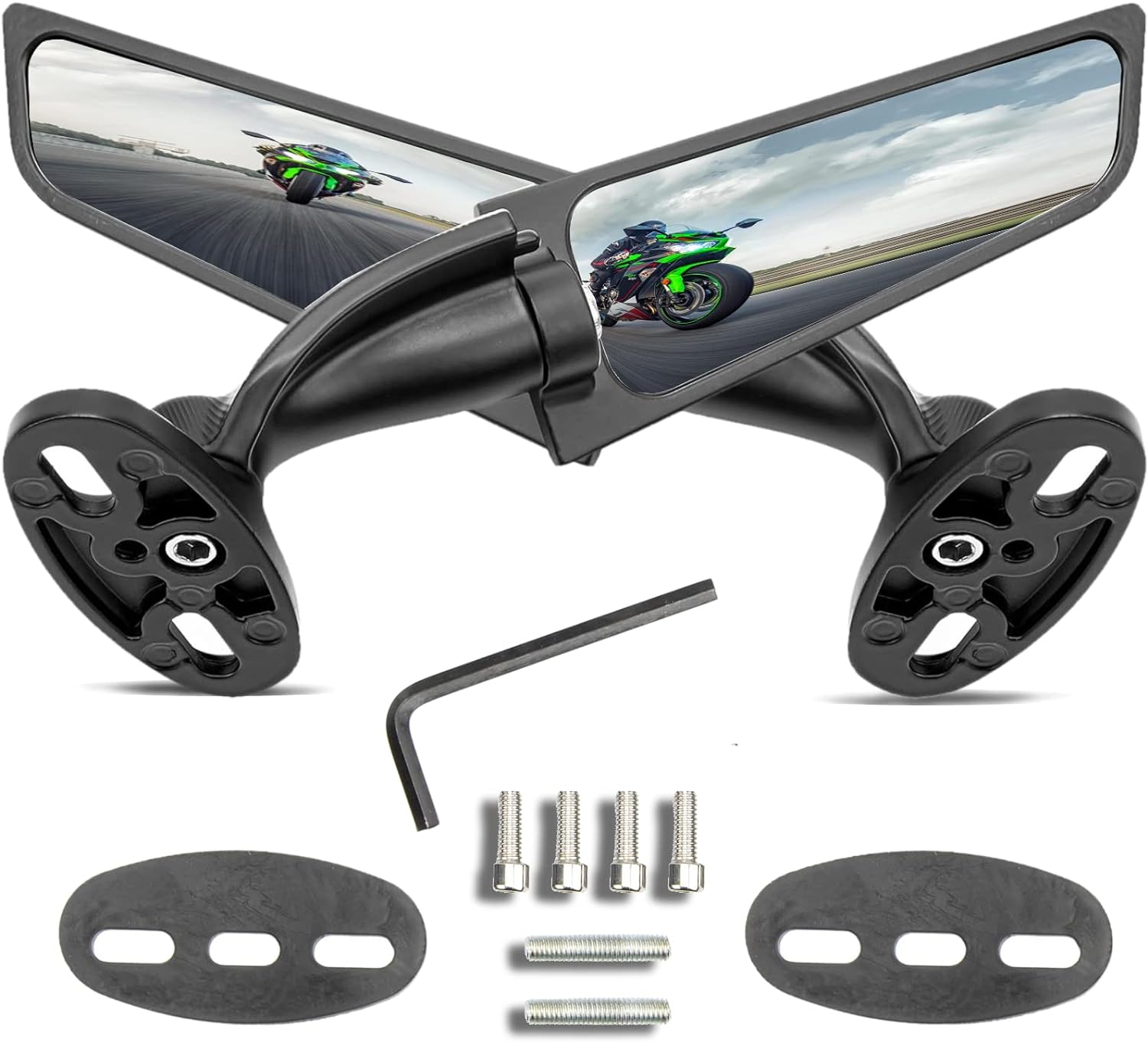 2025 Latest Motorcycle Wing Mirrors Compatible with GSXR 600 750 1000 | CBR300R CBR500R CBR600RR CBR1000RR EX250 EX300 EX400 EX650 ZX6R ZX10R - Adjustable Low Profile & Convex Design - 2 Pack image number 6