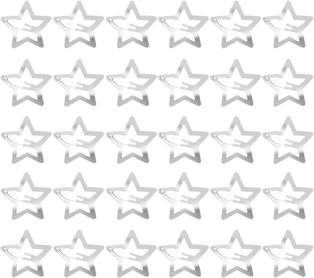 Pack of 30 Metal Star Hair Clips with Snap Closure, Cute Small Hair Clips, Hollow Out Star Hairpin, Hair Clips for Women, Girls