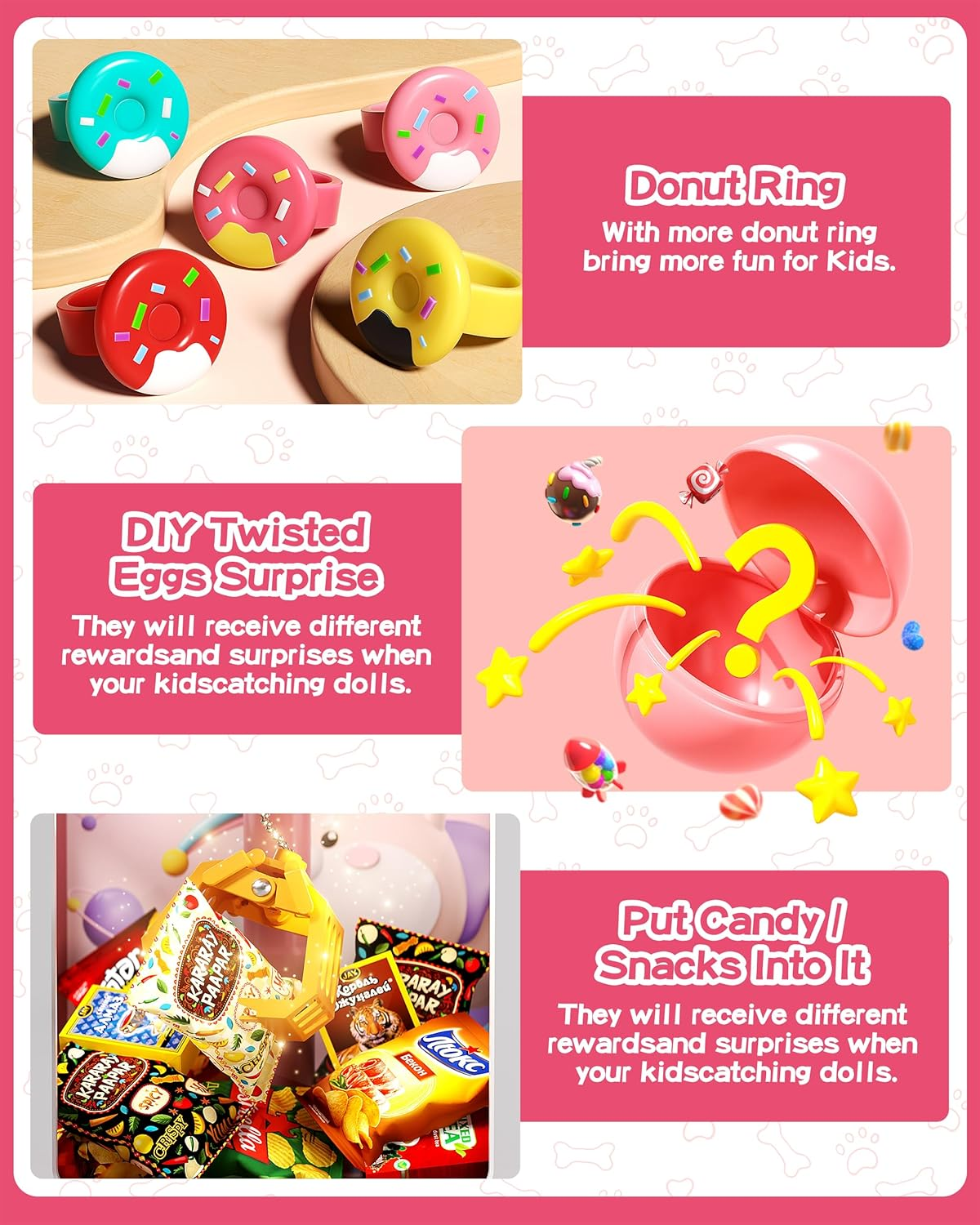 Claw Machine for Kids, Mini Vending Machine with Game Coins & Music, Prize Dispenser Toys for Girls and Boys, Electronic Claw Game Machine for Party Birthdays, Includes 35 Mini Toys (Doggy Pink) image number 3