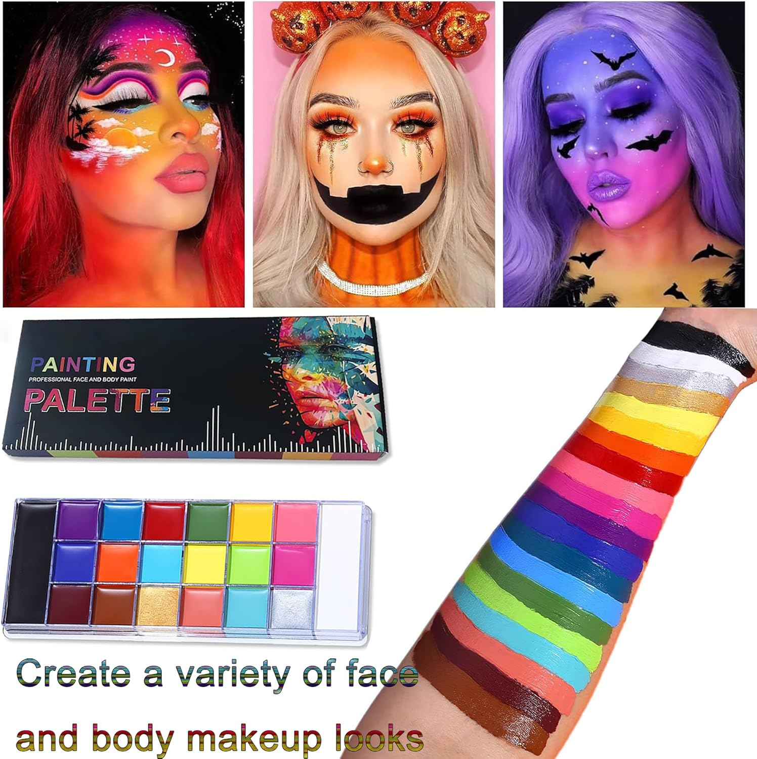 Face Body Paint Palette with 20 Vibrant Colors,Professional Long Lasting Non Toxic Oil Based Makeup for Halloween Carnival Cosplay Theatre Party Face Painting image number 1
