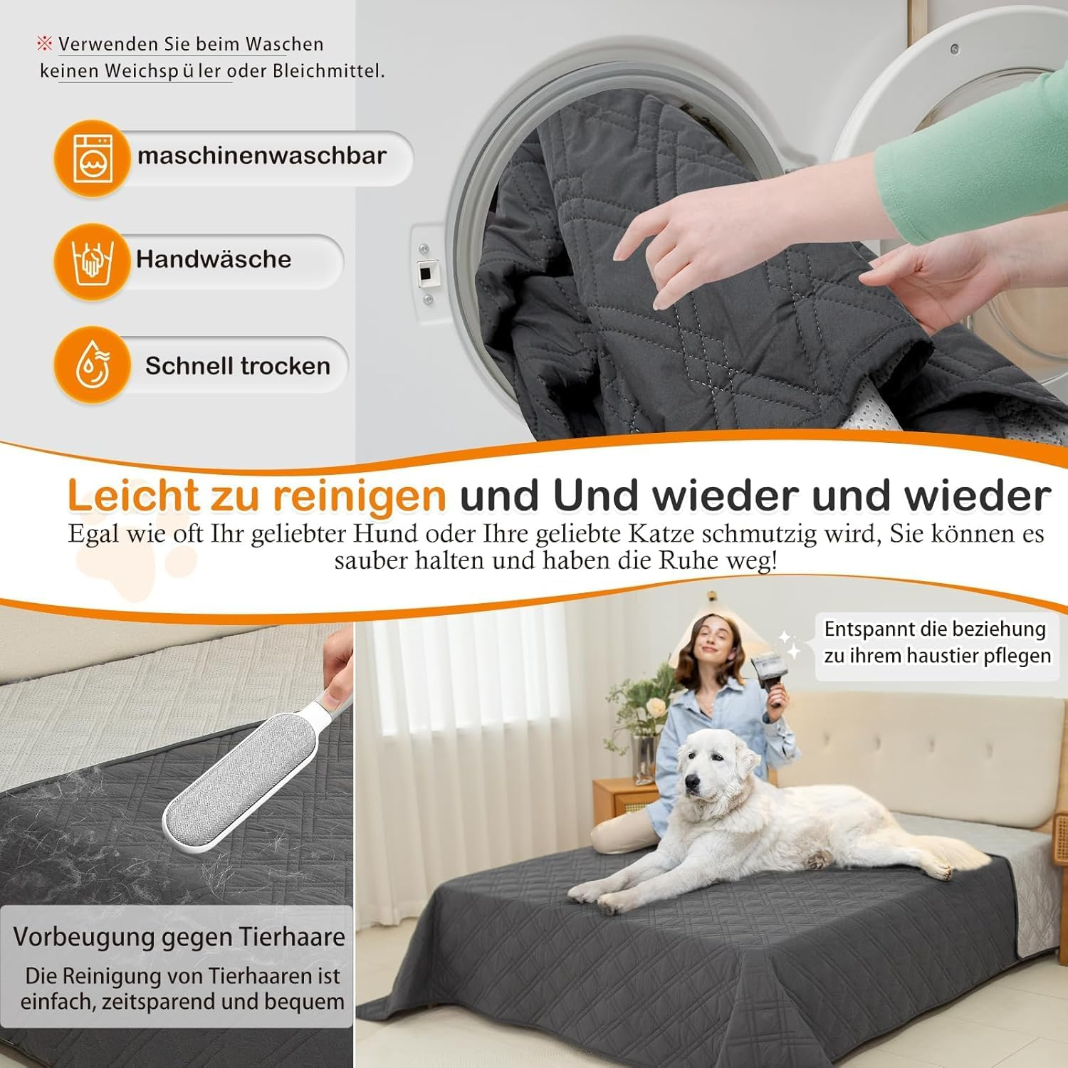 GYURO 100% Waterproof Dog Blanket, Large Washable Dog Blanket with Non-Slip Backing, Can Protect Furniture Bed Sofa (Grey, 77 X 178 Cm) image number 6