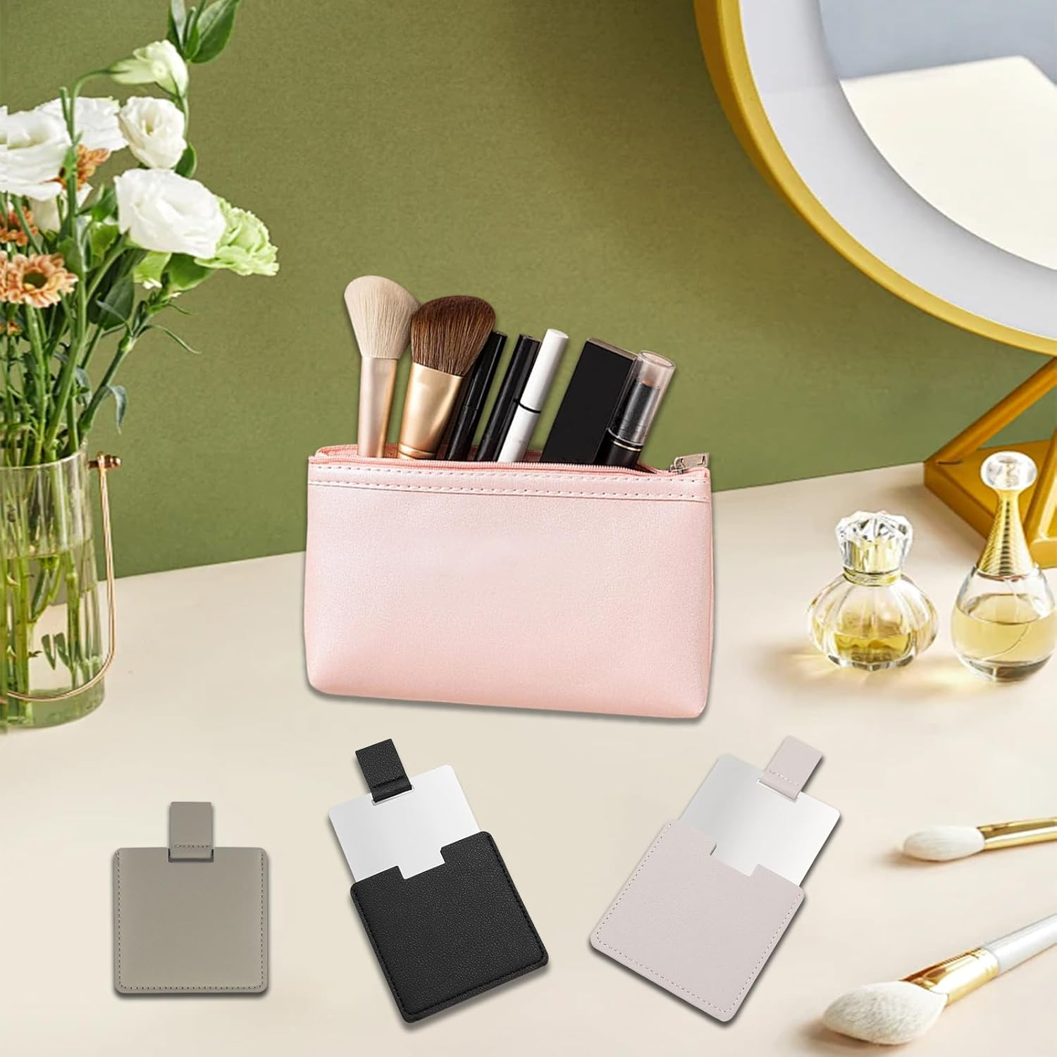 Fkereg 2 Pack Small Compact Mirror for Purse with Cover, Stainless Steel Cute Pocket Mirror, Square Mini Travel Mirror, Portable Handheld Tiny Makeup Cosmetic Mirror for Women Girl Men (Black) image number 6