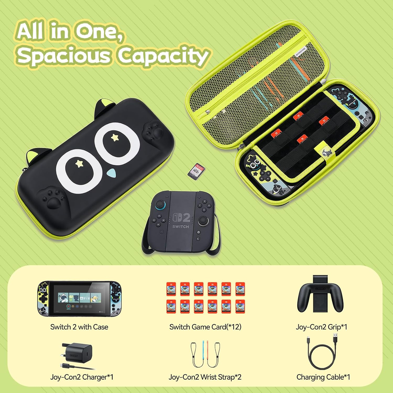 Geekshare Switch 2 Carrying Case, Hardshell Storage Bag with Game Card Slots, Portable Travel Case Compatible with Switch 2 (2025) Console and Game Accessories - the HEI Series image number 2