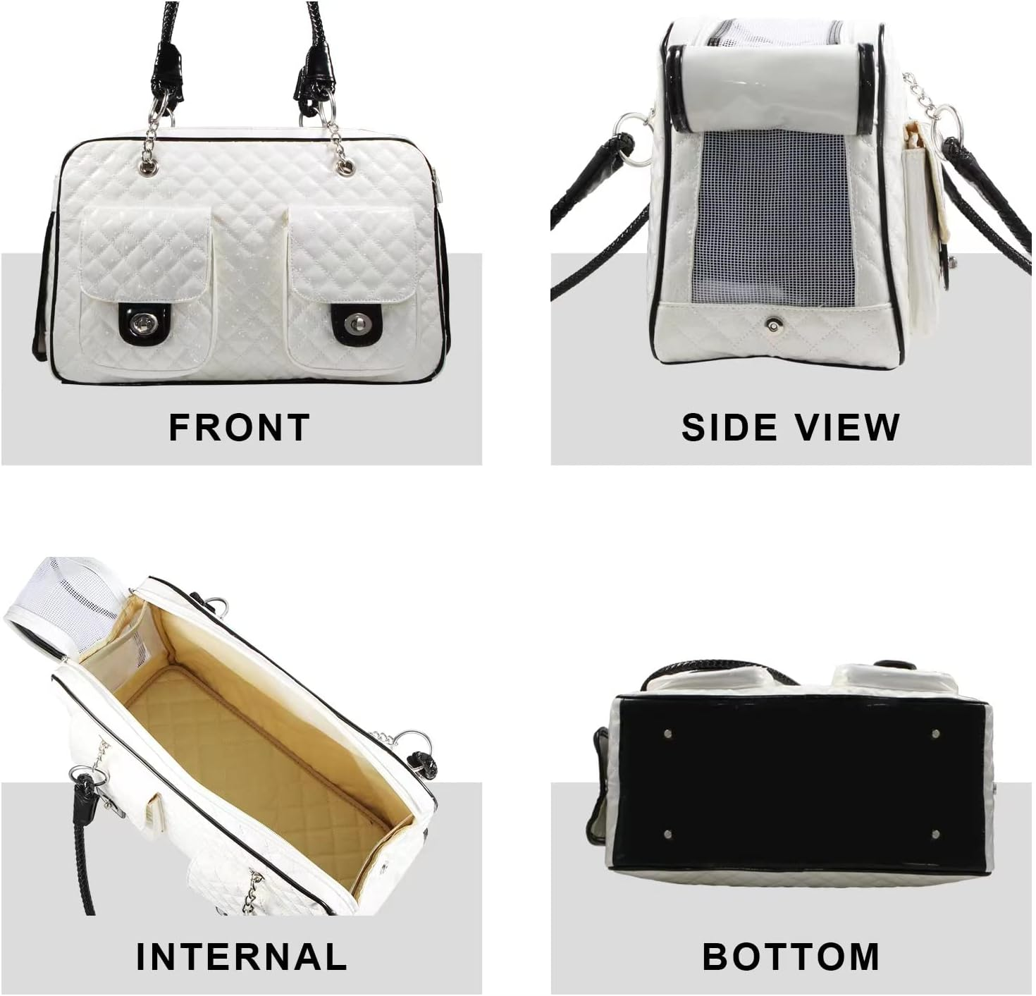 Betop House Soft-Sided Pet Travel Carrier Airline Approved for Pet Small Dog and Cat Collapsible, White Shiny Patent Leather image number 3