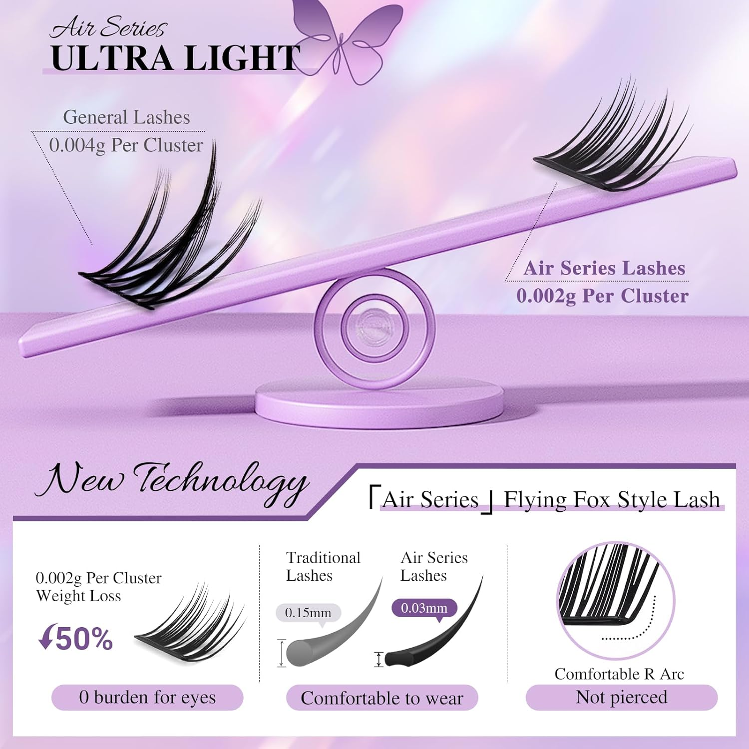 NAGARAKU Pre Glued Cluster Lashes Air Series Eyelashes Flying Fox Style 72 Pcs No Glue Needed Pre-Bond Eyelashes Self Adhesive DIY Lashes（0.07Mm C Curl Mix Length) image number 6