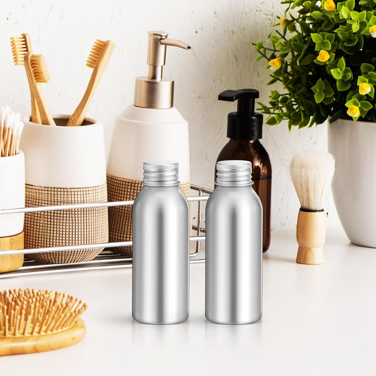 3Sets 100Ml Aluminium Travel Bottles Empty Metal Travel Bottles with Cap for Toiletries Lotion Shampoo Cosmetic Essential Oils image number 3