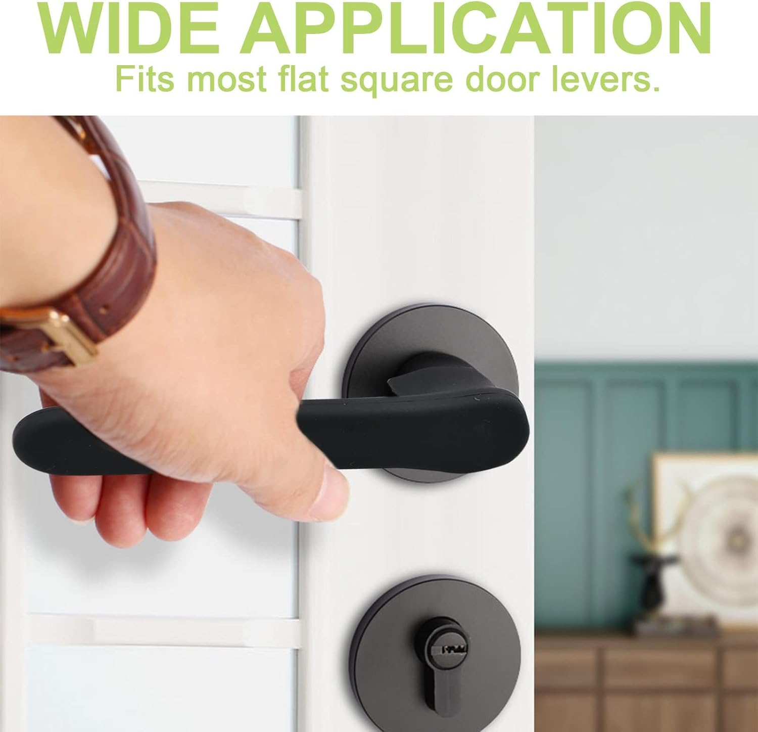 MJIYSGS Door Handle Covers, 4Pcs Matte Black Silicone Door Handle Glove Covers Door Knob Covers Anti-Static Safety Door Lever Protectors for Flat Square Door Levers 150 * 45Mm (4 Pcs Black) image number 1