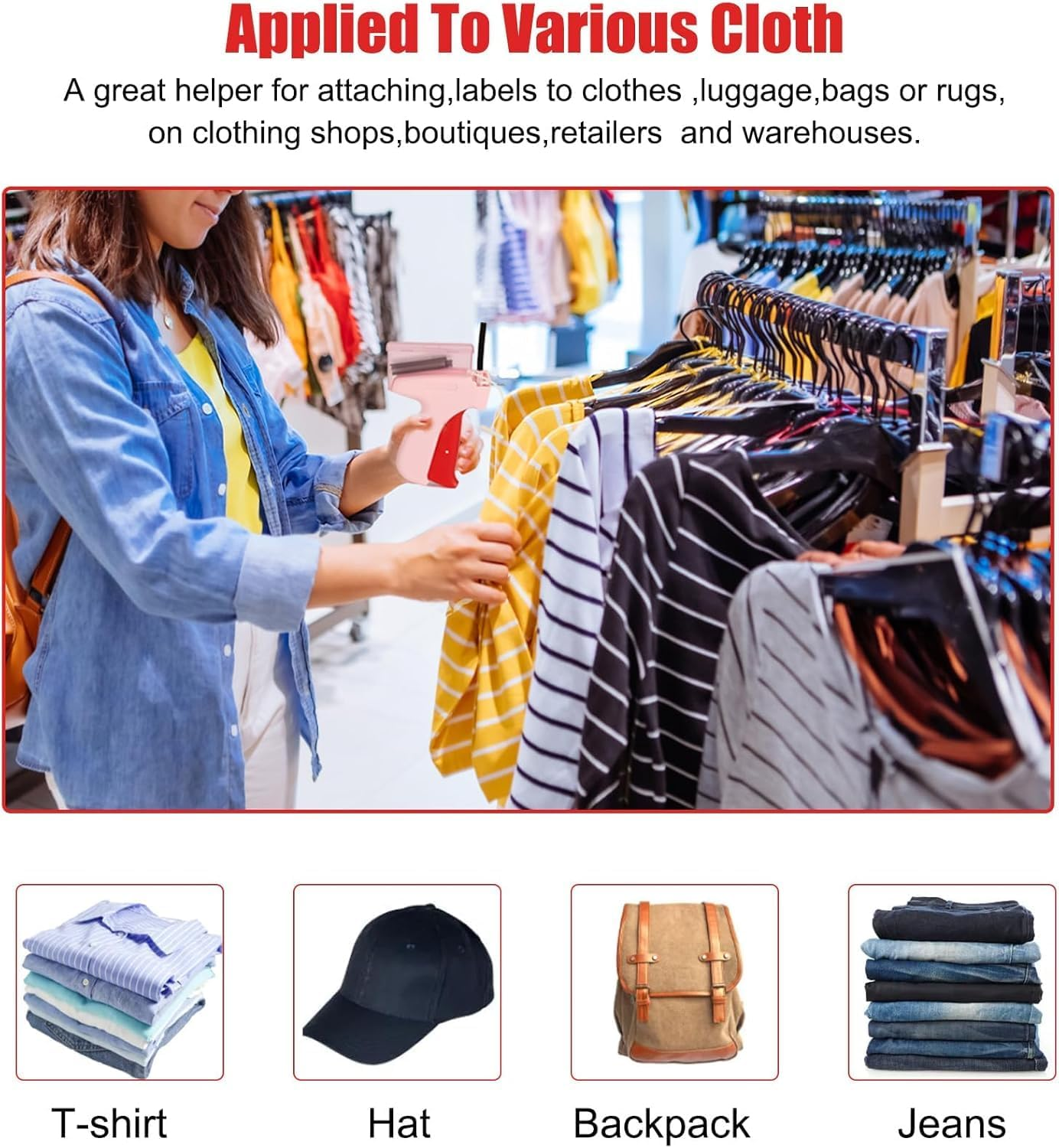 Stitch Gun with Storage Box for Clothes,Fine Stitch Gun Kit Handheld Tagging Gun for Clothing,Quick Hemming Sewing Tool Kit Clothing Fixer with 5 Needles,1000 Black & 1000 White Fasteners image number 5