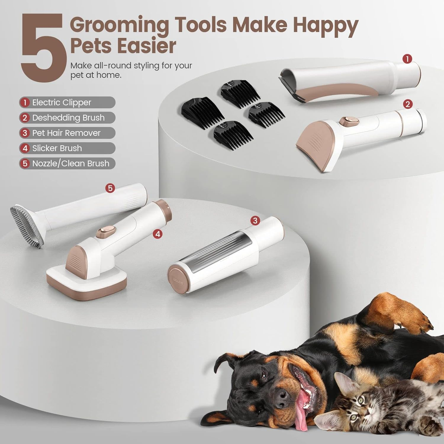 Pet Scene Dog Grooming Kit,6 in 1 Dog Grooming Vacuum Cleaner Hair Remover Clipper Deshedding Slicker Brush Trimmer Pro Groomer 3 Suction Levels,With 5 Professional Tools image number 4