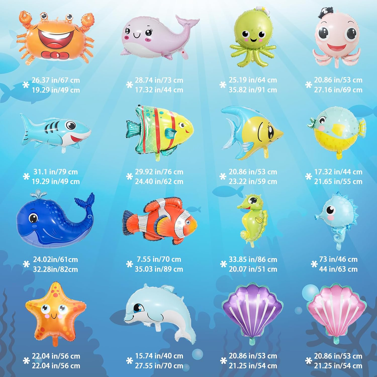16Pcs under the Sea Party Decorations, KUAOOAUK Large Ocean Themed Party Decorations, Starfish Seahorse Shark Crab Foil Balloons, Sea Animal Balloons for Kids Baby Shower Birthday Party image number 6