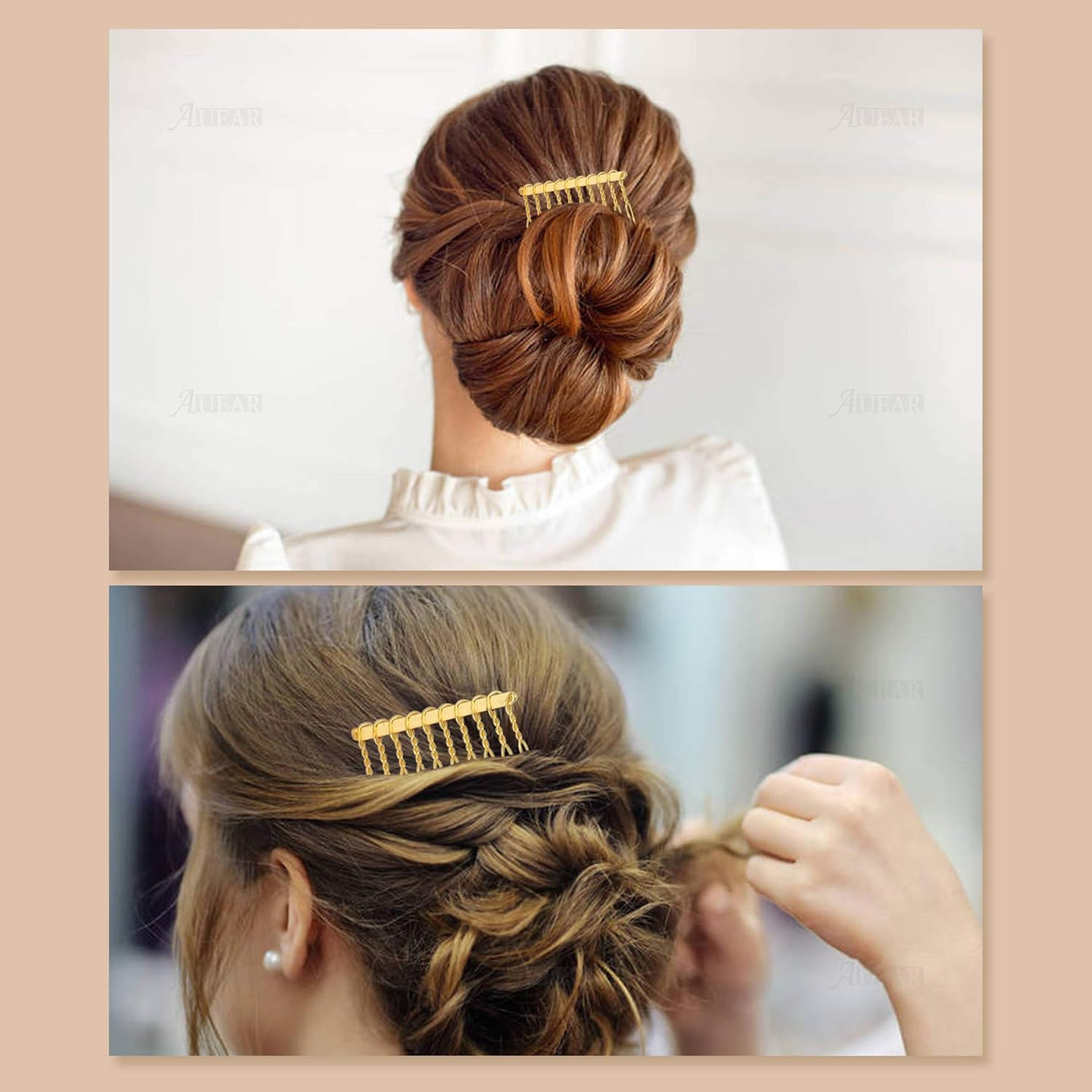 AUEAR, 20 Pack 10 Teeth Metal Veil Comb Hair Wire Clips Twist Bridal Wedding Combs Silver Gold image number 4