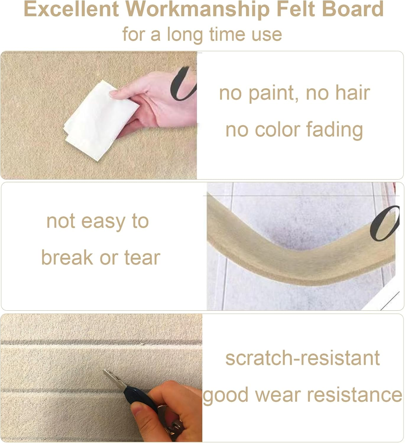 Bulletin Board, Decorative Felt Pin Board, Thick Foldable Photo Display Board with Self-Adhesive Tape, Vision Board for School Home Kitchen Office Walls (Beige, 120 * 80Cm) image number 2